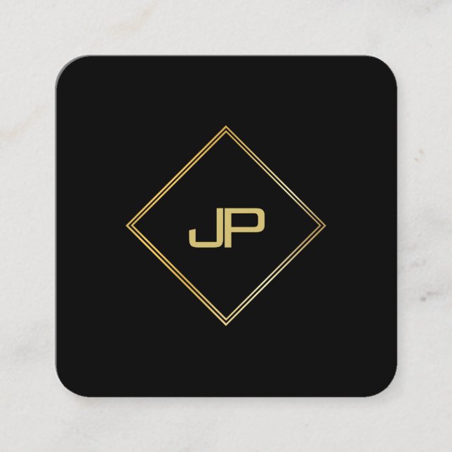 Modern Elegant Gold Monogrammed Luxury Template Square Business Card (Front)