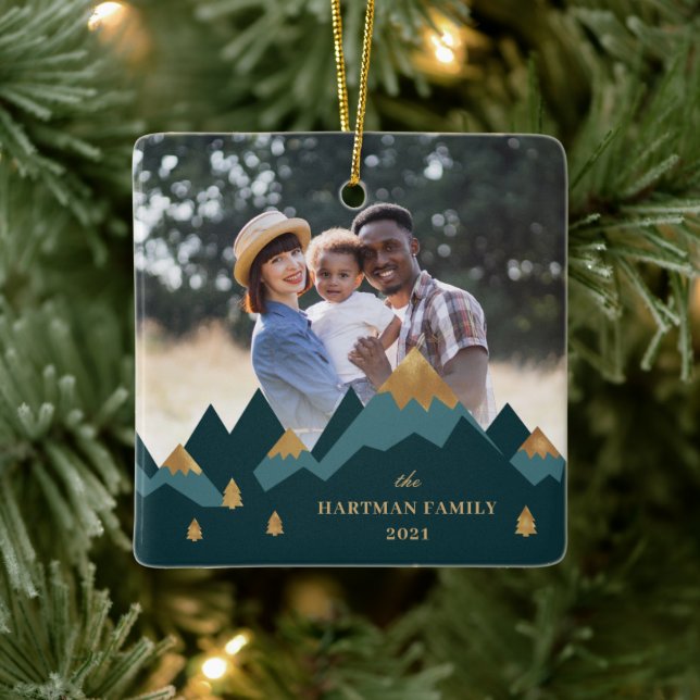 Modern Elegant Gold Mountains Photo Christmas   Ceramic Ornament (Tree)