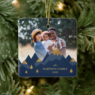 Modern Elegant Gold Mountains Photo Christmas Ceramic Ornament