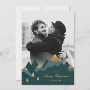 Modern Elegant Gold Mountains Photo Christmas Holiday Card