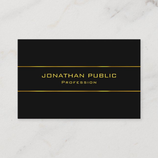 Modern Elegant Gold Name Black Excellent Template Business Card (Front)