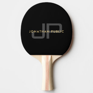Modern Elegant Gold Name Black Monogrammed Ping Pong Paddle