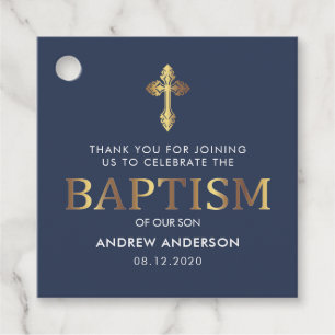 Modern Elegant Gold & Navy Blue Baptism Thank You Favour Tags