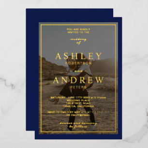 Modern elegant gold navy blue photo wedding
