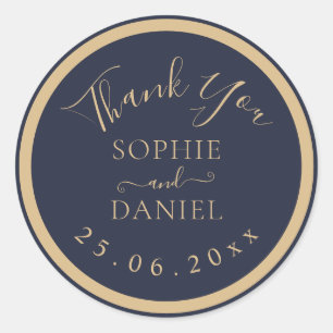  Modern Elegant Gold Navy Wedding Thank You Classic Round Sticker