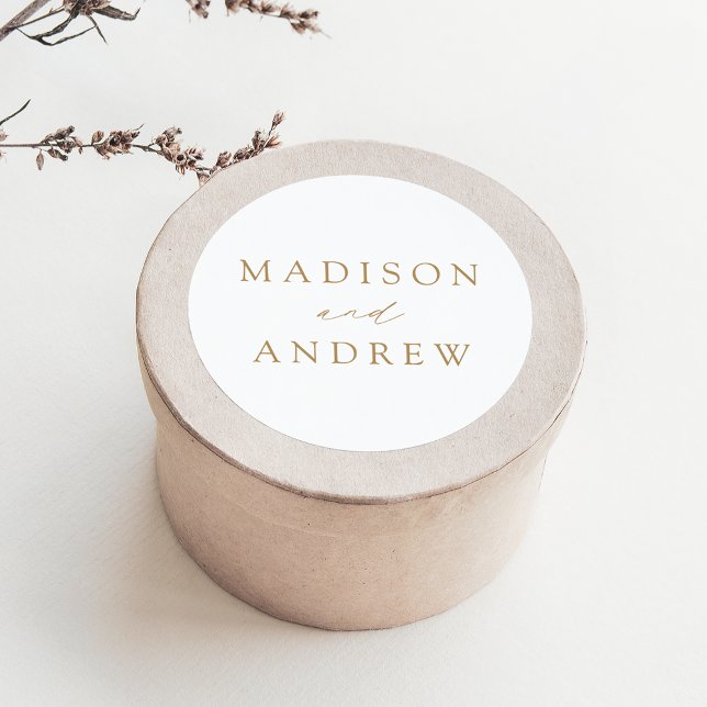 Modern Elegant Gold Personalised Wedding Classic Round Sticker (Creator Uploaded)
