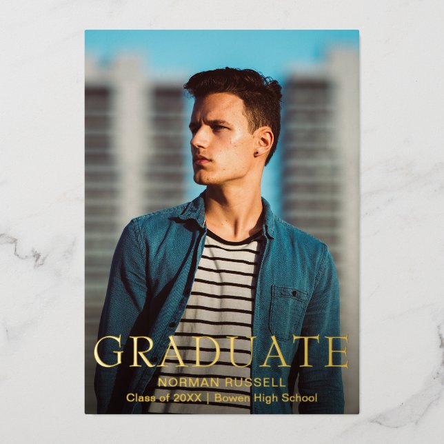 Modern Elegant Gold Photo Graduation Announcement (Front)
