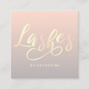 Modern elegant gold pink & grey lashes extension square business card