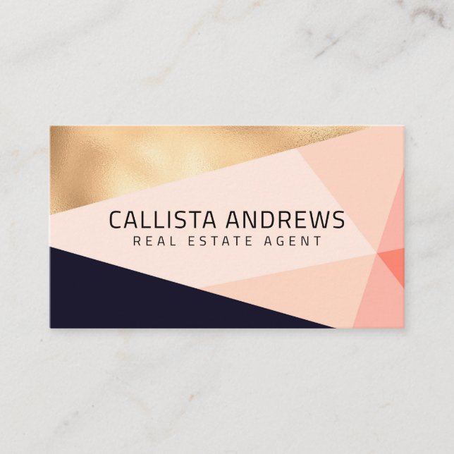 Modern Elegant Gold Pink Navy Geometric Business Card (Front)