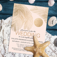 Modern Elegant Gold Pink Palm Tree Leaf Wedding