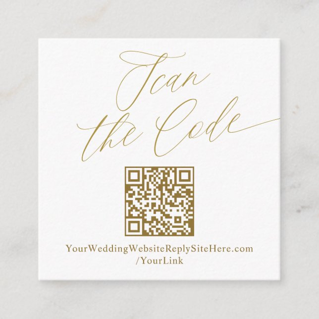 Modern Elegant Gold QR Code Wedding Website Enclosure Card (Front)
