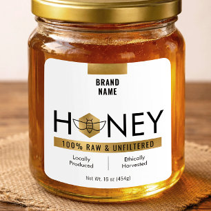 Modern Elegant Gold Raw Honey Jar Product Label