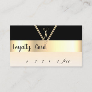 Modern Elegant Gold Scissors Black Loyalty Card