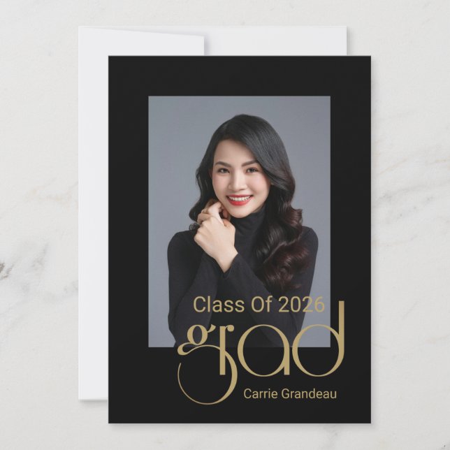 Modern Elegant Gold Script 4Photo Graduation Party Invitation (Front)