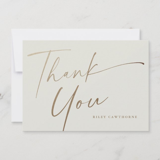 Modern Elegant Gold Script Boho Bridal Shower Thank You Card (Front)