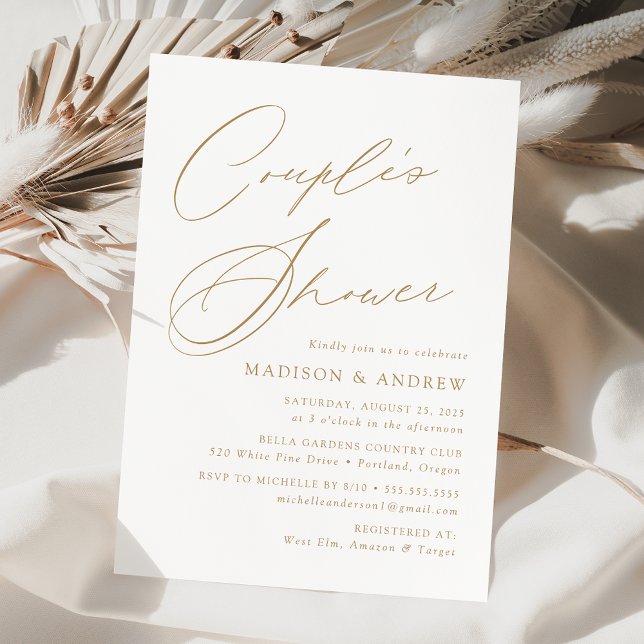 Modern Elegant Gold Script Couple's Shower Invitation (Creator Uploaded)