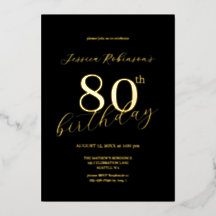 Modern Elegant Gold Script Eightieth Birthday
