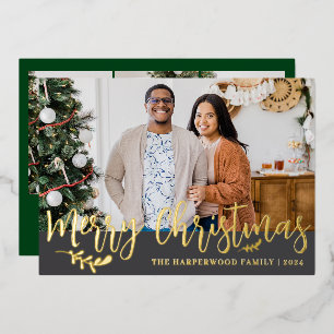 Modern Elegant Gold Script Merry Christmas Foil Holiday Card