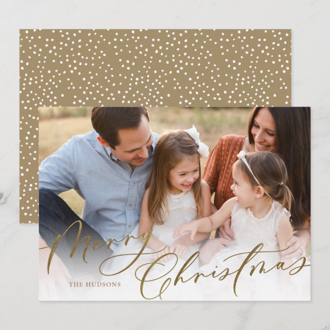 Modern Elegant Gold Script Merry Christmas  Holiday Card (Front/Back)