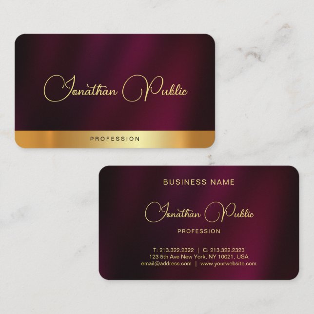 Modern Elegant Gold Script Name Text Luxury Business Card (Front/Back)