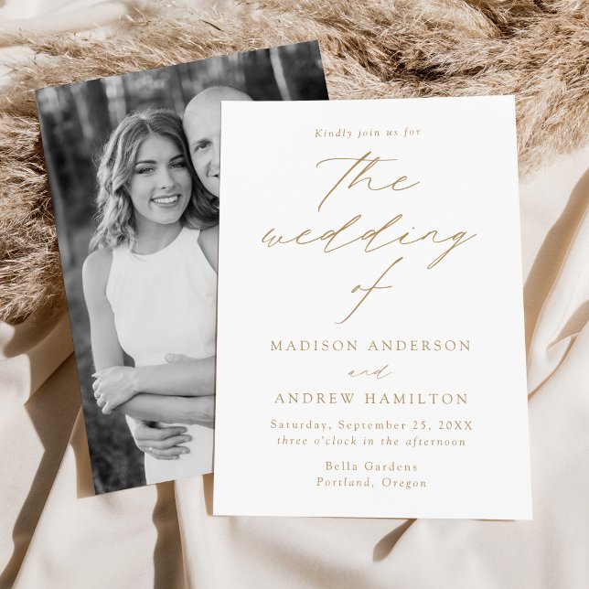 Modern Elegant Gold Script Photo Wedding Invitation (Creator Uploaded)