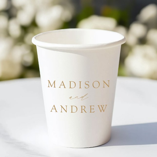 Modern Elegant Gold Script Wedding Paper Cups (Creator Uploaded)
