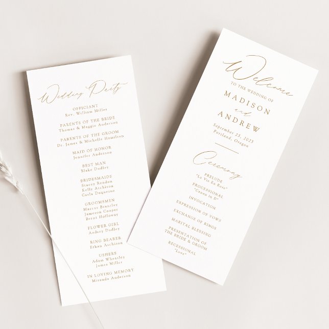 Modern Elegant Gold Script Wedding Program (Creator Uploaded)