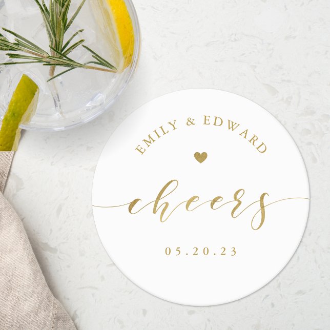 Modern Elegant Gold Script Wedding Round Paper Coaster (Creator Uploaded)