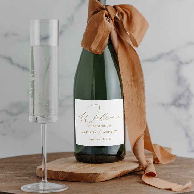 Modern Elegant Gold Script Wedding Sparkling Wine Label (Creator Uploaded)