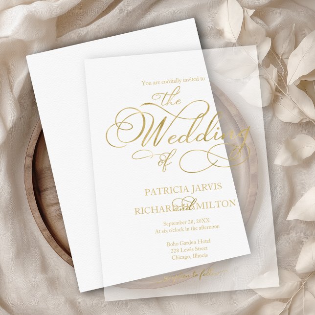 Modern Elegant Gold Script Wedding Vellum Invitations (Creator Uploaded)