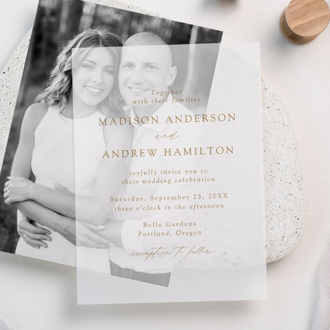 Modern Elegant Gold Script Wedding Vellum Invitations (Creator Uploaded)