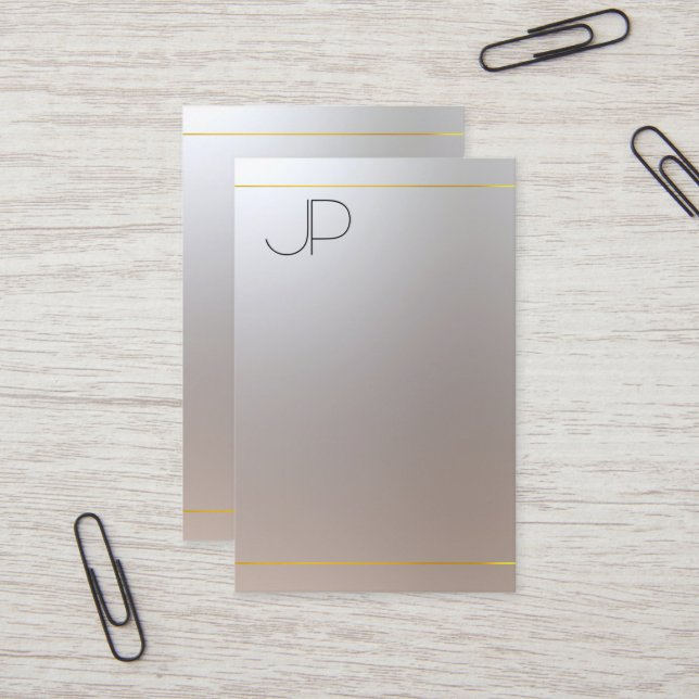 Modern Elegant Gold Silver Look Monogram Template Business Card (Front/Back In Situ)