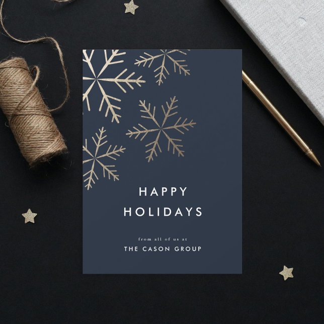 Modern Elegant Gold Snowflakes Business Holiday Card (Elegant Gold Modern Snowflakes Simple Business Happy Holidays Card.)