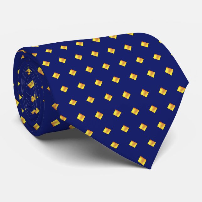 Modern Elegant Gold Squares on Navy Blue Tie (Rolled)