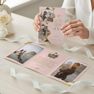 Modern Elegant Gold Star Family Photos Hanukkah Tri-Fold Holiday Card