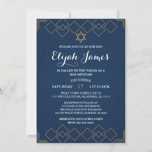 Modern Elegant Gold Star of David Bar Mitzvah Invitation