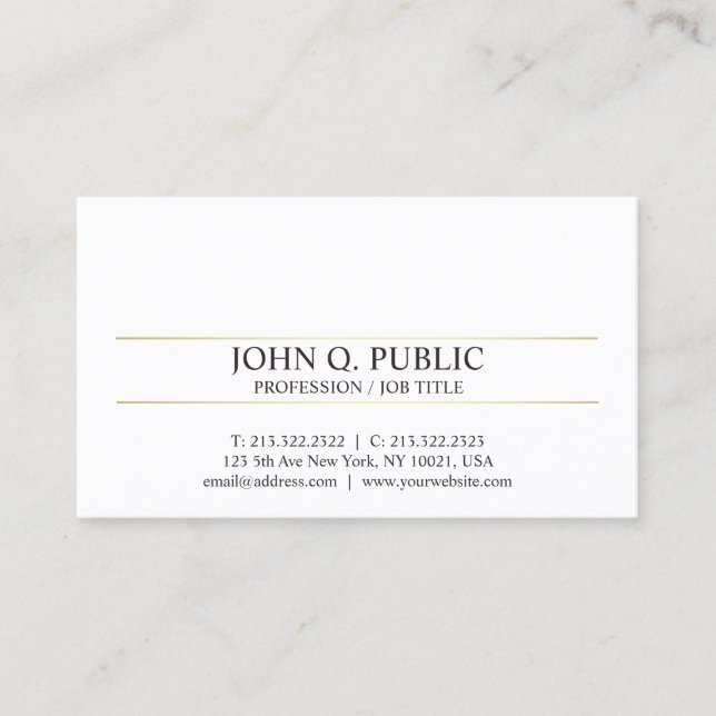 Modern Elegant Gold Striped Minimalist Plain Business Card (Front)