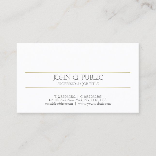 Modern Elegant Gold Striped White Minimal Plain Business Card (Front)