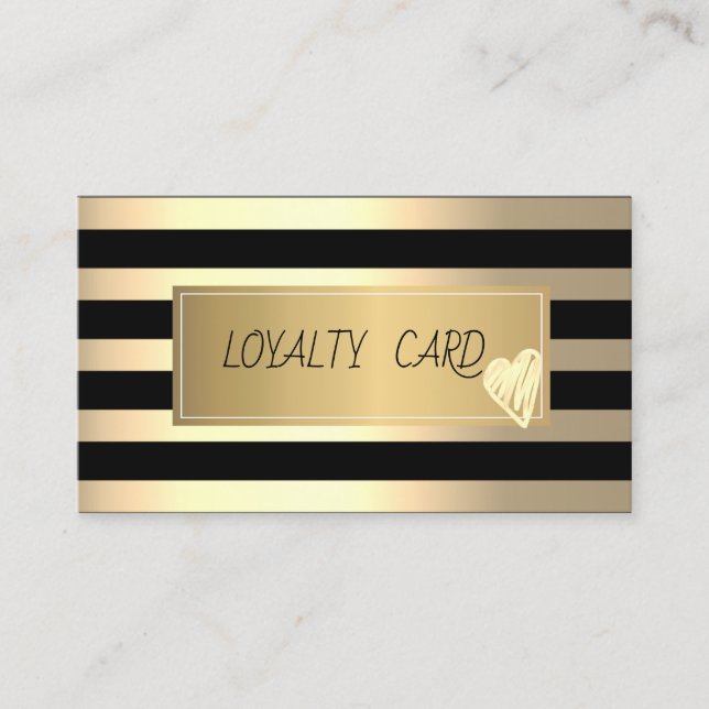 Modern Elegant Gold Stripes,Frame, Gold Hearts Loyalty Card (Front)