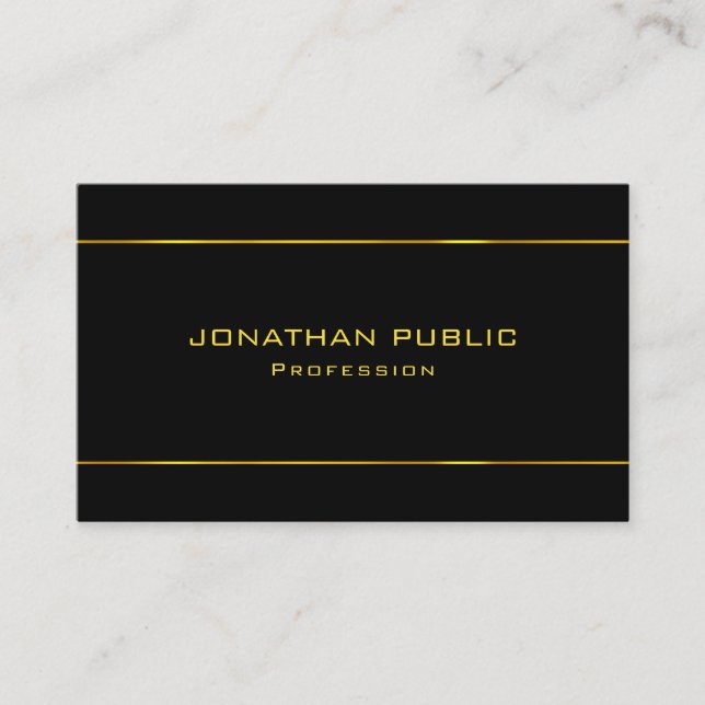 Modern Elegant Gold Text Black Professional Trendy Business Card (Front)