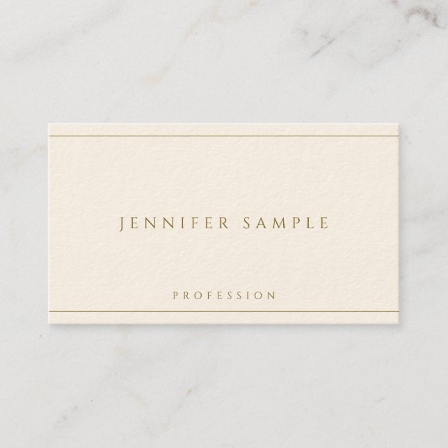 Modern Elegant Gold Text Luxury Signature Cream Business Card (Front)