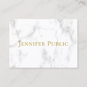 Modern Elegant Gold Text White Marble Template Business Card