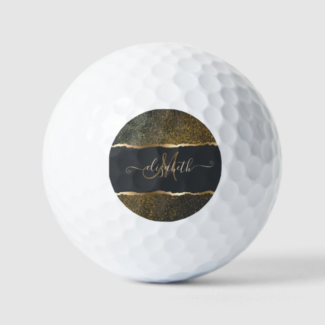 Modern Elegant Gold Touch Monogram Golf Balls (Front)