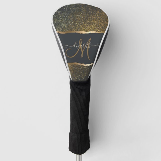 Modern Elegant Gold Touch Monogram Golf Head Cover (Front)