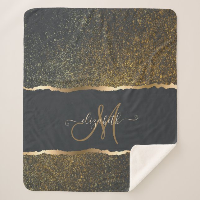 Modern Elegant Gold Touch Monogram Sherpa Blanket (Front)