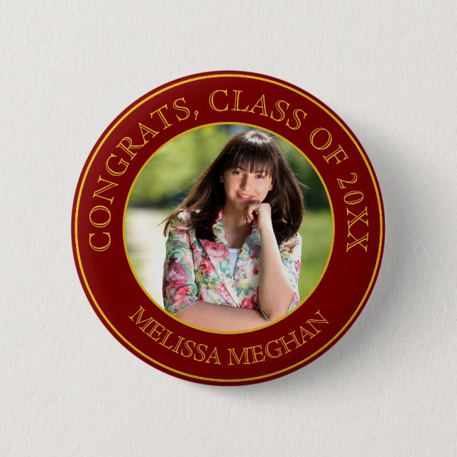 Modern Elegant Gold Typography Graduate Photo Gift 6 Cm Round Badge (Front)