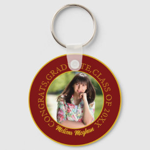 Modern Elegant Gold Typography Graduate Photo Gift Key Ring