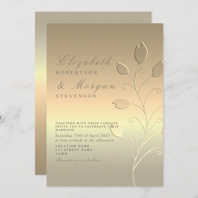Modern Elegant Gold Wedding Invitation (Front/Back)