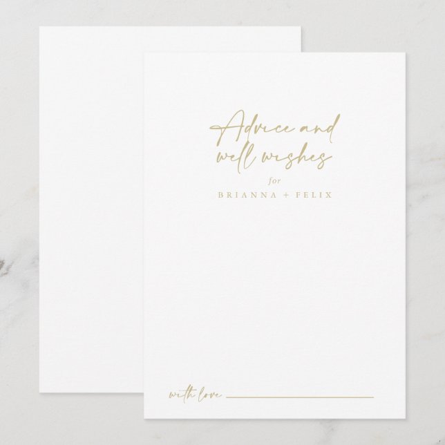 Modern Elegant Gold Wedding Well Wishes  Advice Card (Front/Back)