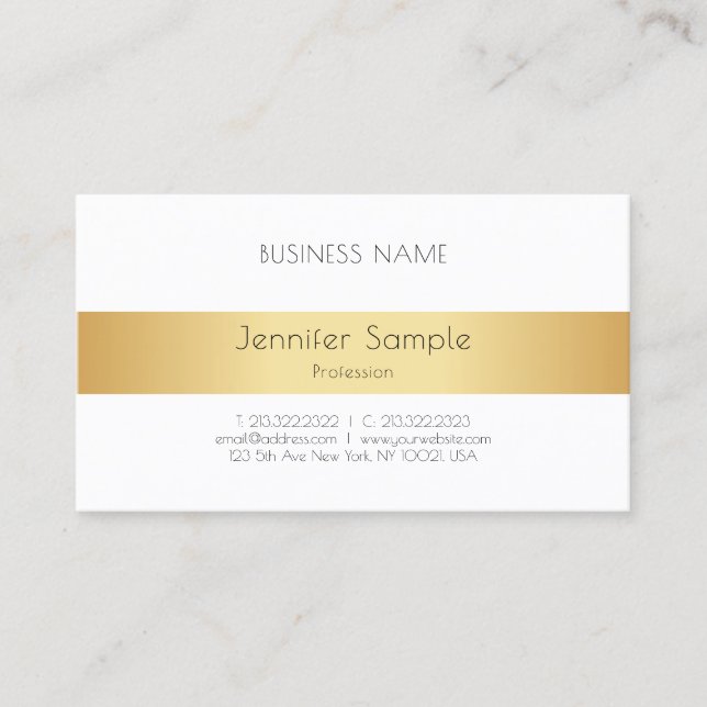 Modern Elegant Gold White Personalised Template Business Card (Front)